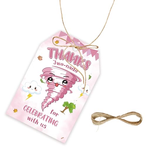 Twonado Dankeschön-Geschenkanhänger mit Schnur für den 2. Geburtstag, rosa Tornado-Dankeschön-Papieranhänger für Jahrestag/Wetter, 50 Stück Twonado Dankeschön-Geschenkanhänger mit Schnur für den 2. Geburtstag, rosa Tornado-Dankeschön-Papieranhänger für Jahrestag/Wetter, 50 Stück von FORSHEEP