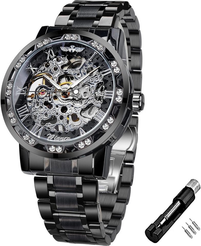 FORSINING Klassisches Retro-Design-römischen Zahlen- stilvollem Edelstahlarmband Watch, Stilvolle Männeruhr mit durchsichtigem Rückdeckel & Sicht -Uhrwerk von FORSINING