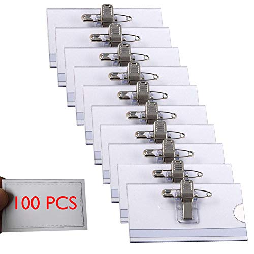 100 Stück Namensschilder, 90 * 56mm Transparent Namensschild für Kleidung, mit Kleidung Clip und Ansteck-Nadel, Ausweishüllen für Schulen, Büro, Unternehmen von FORTSPANG