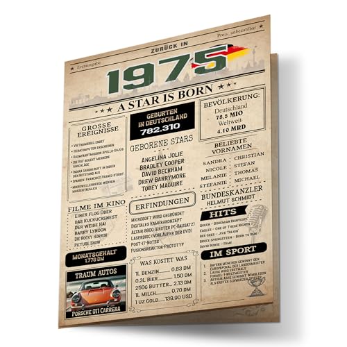 FORYOU24 Geburtstagskarte zum 50 Geburtstag Mann und Frau – Geburtstagsgeschenk für Männer – 1975 Karte im Design Vintage Zeitung aus 1975 – Tolles Geschenk für Männer und Frauen zum 50. Geburtstag FORYOU24 Geburtstagskarte zum 50 Geburtstag Mann und Frau – Geburtstagsgeschenk für Männer – 1975 Karte im Design Vintage Zeitung aus 1975 – Tolles Geschenk für Männer und Frauen zum 50. Geburtstag von FORYOU24
