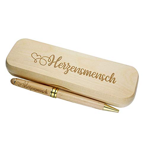 FORYOU24 Kugelschreiber mit Gravur Herzensmensch in Geschenk-Schachtel aus Holz die Geschenkidee Stift graviert von FORYOU24