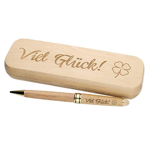 FORYOU24 Kugelschreiber mit Gravur Viel Glück in Geschenk-Schachtel aus Holz die Geschenkidee Stift graviert von FORYOU24