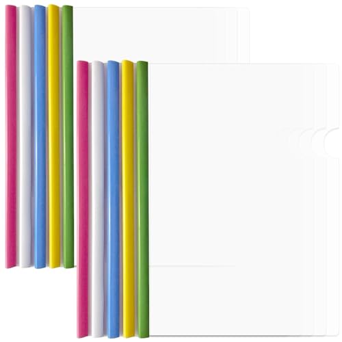FOSHISY A4 10er Pack transparente Berichtsmappen mit Schiebestangen, 6mm (Kapazität für 25 Blätter) Schiebestangen-Berichtsmappen, 5 Farben (weiß, gelb, rot, blau, grün) von FOSHISY