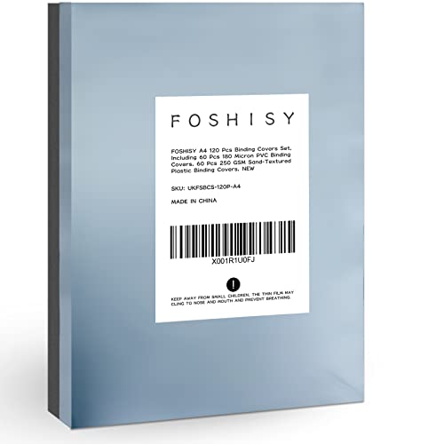 FOSHISY A4 120 Stück Binderücken Set, inklusive 60 Packungen 180 Mikron PVC-Bindungshüllen, 60 Stück, 250 g/m², sandstrukturierte Kunststoff-Bindungsblätter von FOSHISY