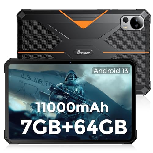 FOSSiBOT DT1 Lite Outdoor Tablet Android 13, 4GB RAM + 64GB ROM, 10.4 Zoll FHD+ 2K IPS, 11000mAh Akku Robustes Tablet PC, IP68/IP69K Wasserdicht, 13MP PDAF Kamera/Vier Lautsprecher (Orange) von FOSSiBOT
