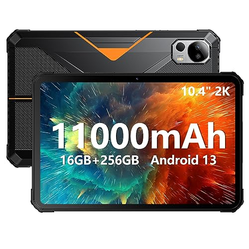 FOSSiBOT DT1 Outdoor Tablet Android 13, 8GB+256GB (1TB Erweiterbar), Tablet 10.4 Zoll FHD+ 2K, 11000mAh Akku Robustes Tablet PC, IP68 Wasserdicht Tablet, 48MP PDAF Kamera/Vier Lautsprecher (Orange) von FOSSiBOT