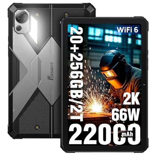 FOSSiBOT DT2 Outdoor Tablet 20GB RAM + 256GB ROM/2TB,10,4'' 2K FHD Display, 22000mAh Akku Android-Tablet, 64MP+32MP Kamera, Octa-Core, 4G Dual SIM/WiFi 6/GPS/OTG/Camping LED-Blinker (Grau) von FOSSiBOT