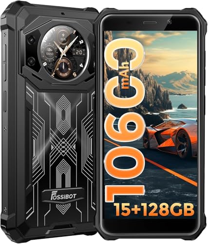 FOSSiBOT F101 Pro Outdoor Handy ohne Vertrag, 15GB+128GB/1TB, 10600mAh Akku, 5,45"+1,32'' HD+ Dual Bildschirm, 24MP Kamera, Android Smartphone Robustes IP68/69K, Dual SIM 4G, Face ID, OTG, NFC von FOSSiBOT