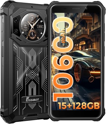 FOSSiBOT F101 Pro Outdoor Handy ohne Vertrag,Dual Bildschirm 15GB(8+7)+128GB/1TB,10600mAh Akku,5,45"HD+Bildschirm,24MP Kamera,Android 13 Outdoor Smartphone IP68/69K,Dual SIM 4G,Face ID,OTG,NFC,Schwarz von FOSSiBOT