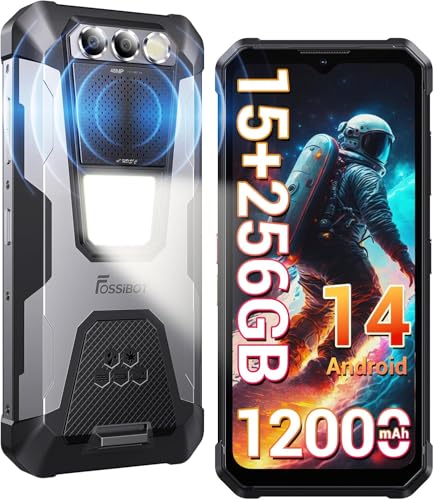 FOSSiBOT F106 Pro Outdoor Smartphone Robustes Handy ohne Vertrag, 12000mAh Akku, 15GB+256GB/512GB, 6,58'' FHD+ Display, 110dB Lautsprecher, 3W LED Campinglicht, 48MP+20MP, Wasserdicht/IP69K/NFC/GPS von FOSSiBOT