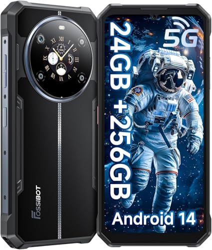 FOSSiBOT F109 5G Outdoor Handy ohne Vertrag, Android14 Smartphone, 24GB+256GB, HD 6,74''+1,32'' Doppel Bildschirm, 50MP+16MP, 10600mAh Baustellenhandy Wasserdicht IP68/IP69K/Face ID/NFC/GPS (Schwarz) von FOSSiBOT
