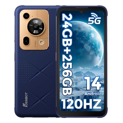 FOSSiBOT F112 Pro 5G Outdoor Smartphone ohne Vertrag, Robustes Handy 2025 mit 24GB RAM + 256GB ROM, 6,88" HD+ 120Hz Display, 7150mAh Akku, Dimensity 6300, 50MP Kamera, NFC, IP68/IP69K (Blau) von FOSSiBOT