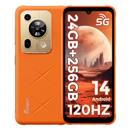 FOSSiBOT F112 Pro 5G Outdoor Smartphone ohne Vertrag, Robustes Handy 2025 mit 24GB RAM + 256GB ROM, 6,88" HD+ 120Hz Display, 7150mAh Akku, Dimensity 6300, 50MP Kamera, NFC, IP68/IP69K (Orange) von FOSSiBOT