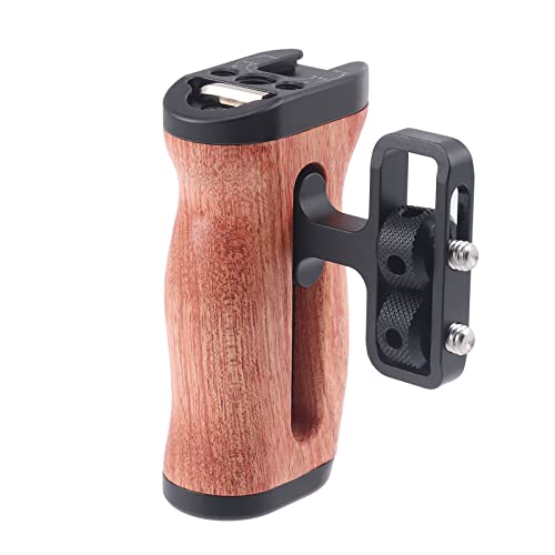 FOTGA Mini Seitengriff aus Holz, Wooden Mini Side Handle Holzhandgriff mit 1/4"-20 & 3/8"-16 Schrauben Kalter Schuh Halterung für Kamerakäfig DSLR Spiegellose Kamera Cage,Links und rechts einstellbar von FOTGA