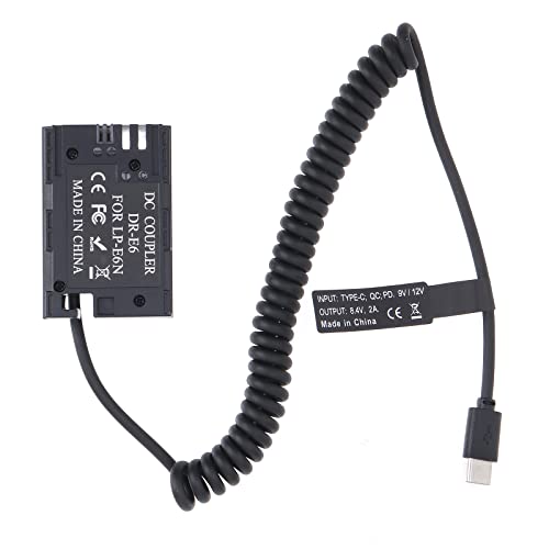 FOTGA USB-C Typ-C auf Decodierte LP-E6 Dummy Akku DR-E6 Koppler Netzteil Federkabel für Canon EOS R5C R5 R6 5D Mark II III IV 5D/5DS R 6D/6DII 7D/7DII 60D 60Da 70D 80D 90D DSLR Kamera von FOTGA