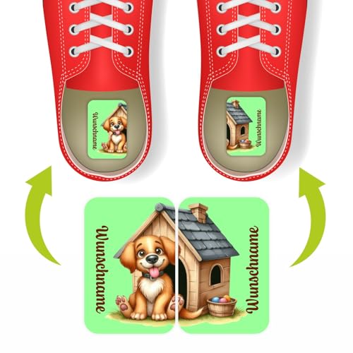 Namensaufkleber Set für Schuhe - individuell personalisierte Etiketten mit Wunschname -links rechts Aufkleber - Kinder Aufkleber mit Wunschtext für Schuhe (Hund) von FOTOFOL