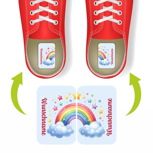 Namensaufkleber Set für Schuhe - individuell personalisierte Etiketten mit Wunschname -links rechts Aufkleber - Kinder Aufkleber mit Wunschtext für Schuhe (Regenbogen) von FOTOFOL