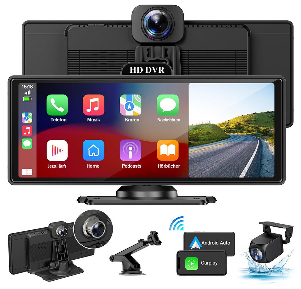 FOUORTUNATE-BEE 10,26 Zoll HD Auto-Display kompatibel mit CarPlay und Android Auto Navigationsgerät (Bluetooth, Sprachsteuerung und Bluetooth, Punkt-zu-Punkt-Navigation) von FOUORTUNATE-BEE