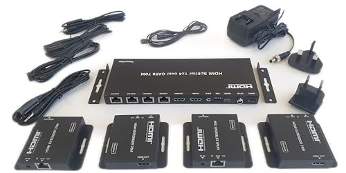 FOURKAY 1 x 4 1080p 70 m HDMI-Splitter über Cat5e/6/7 Extender mit 4 PoC-Empfängern, HDMI Loop Out und Infrarot Steuerung der TV-Quelle von jedem Remote-Display. FOURKAY 1 x 4 1080p 70 m HDMI-Splitter über Cat5e/6/7 Extender mit 4 PoC-Empfängern, HDMI Loop Out und Infrarot Steuerung der TV-Quelle von jedem Remote-Display. von FOURKAY