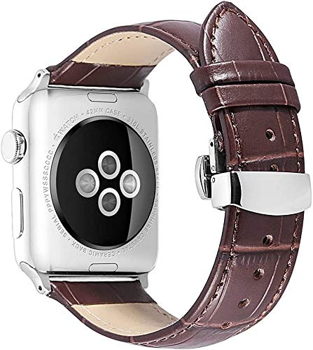 FOUUA Kompatibel für Apple Watch Armband Leder Krokodilmuster 45mm 40mm 44mm 42mm 40mm 38mm Weichlederband Ersatzband Kompatibel für iWatch Armband Serie 7 6 5 4 3 2 1 SE von FOUUA