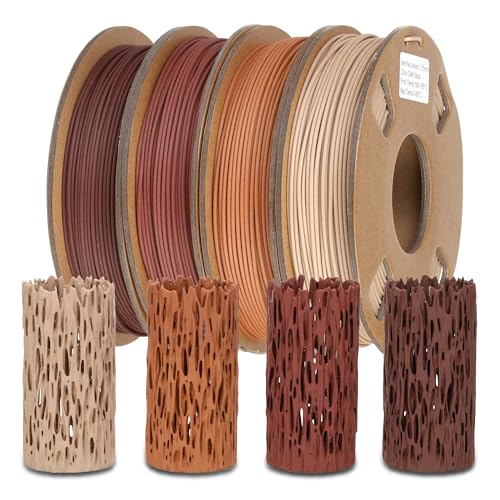 FOVFO Holzfilament für 3D-Drucker 1,75 mm, PLA 3D-Druckfilament +/-0,03 mm, 4 x 250 g von FOVFO