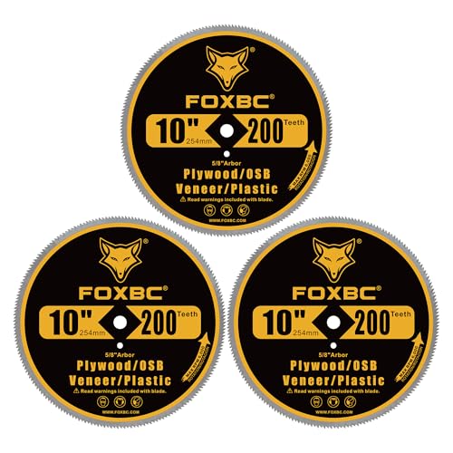 FOXBC 25,4 cm (10 Zoll), 200 Zähne, Sägeblatt für Sperrholz, OSB, Furnier, Kunststoff, Vinyl-Verkleidungen mit 1,6 cm Dorn – 3 Stück von FOXBC