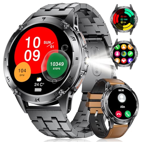 FOXBOX Military Smartwatch Herren mit Telefonfunktion Taschenlampe,1.43'' AMOLED 530mAh 5ATM Wasserdicht,100+ Sport Modi Kalorie Herzfrequenz Blutdruckmessung Schlafmonitor Android iOS Obsidianschwarz FOXBOX Military Smartwatch Herren mit Telefonfunktion Taschenlampe,1.43'' AMOLED 530mAh 5ATM Wasserdicht,100+ Sport Modi Kalorie Herzfrequenz Blutdruckmessung Schlafmonitor Android iOS Obsidianschwarz von FOXBOX
