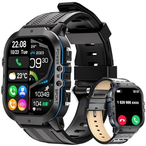 FOXBOX Smartwatch Heren mit Telefonfunktion,1.96" AMOLED Fitness Tracker mit Herzfrequenzmonitor Schlafmonitor Schrittzähler,Smartwatch Militär IP68 mit 100+Sportmodi für Android iOS Silber von FOXBOX