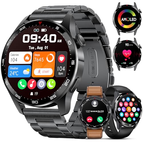FOXBOX Smartwatch Herren Bluetooth Telefonfunktion,120+ Sport Modi Smart Watch mit Herzfrequenz Kalorien Blutsauerstoff Schlafmonitor,Android iOS 400mAh Schwarz von FOXBOX
