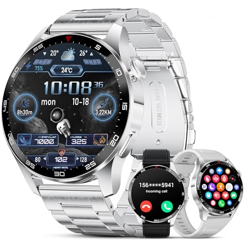 FOXBOX Smartwatch Herren Bluetooth Telefonfunktion,120+ Sport Modi Smart Watch mit Herzfrequenz Kalorien Blutsauerstoff Schlafmonitor,Android iOS 400mAh Silbrig von FOXBOX