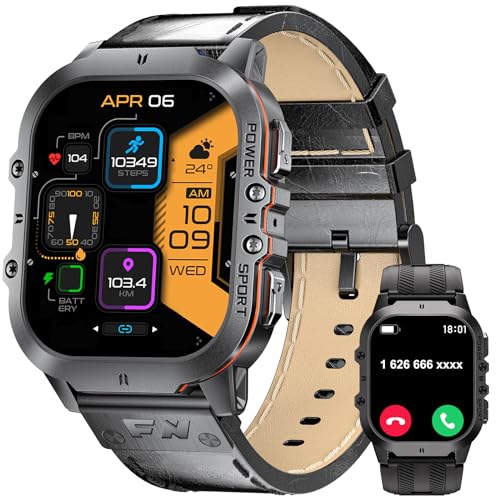 FOXBOX Smartwatch für Herren mit Anrufen, Bluetooth, 1,96 Zoll AMOLED, Militär, Smartwatch mit Herzfrequenzmesser/Schlaf/100 + Sportmodi von FOXBOX