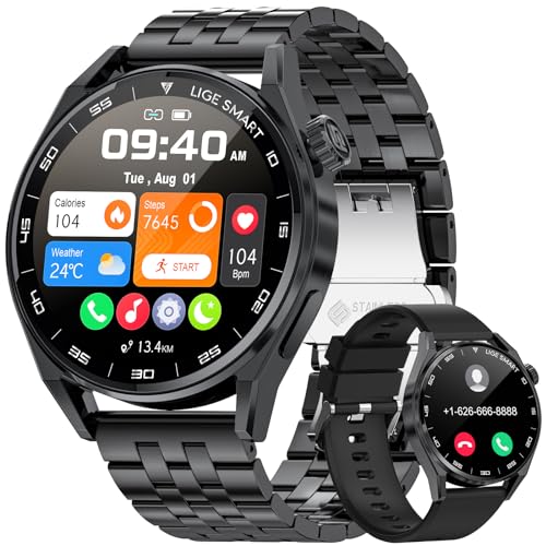 FOXBOX Smartwatch für Herren mit Bluetooth-Anruf, 1,38 Zoll HD Runde Smartwatch 111+ Sportmodi Fitness Tracker Blutdruck SpO2 Schlaf Herzfrequenzmesser, IP68 Wasserdicht Schrittzähler für Android iOS, von FOXBOX