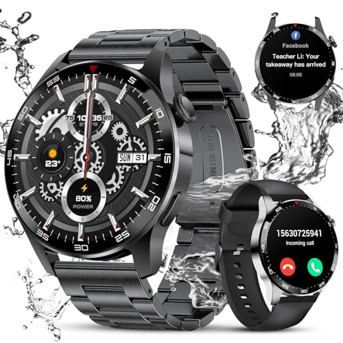 FOXBOX Smartwatch für Herren mit Bluetooth Anruf & Benachrichtigung, 1,35 Zoll HD 369+ Zifferblätter Fitness Tracker Schritt Kalorien Schlaf Herzfrequenz Blutdruckmessgerät, IP67 Wasserdicht von FOXBOX