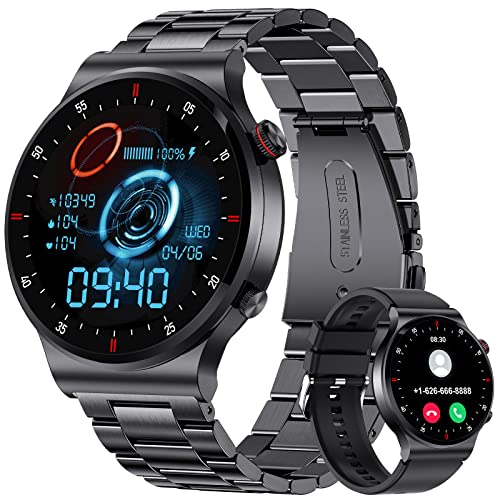 Smartwatch Herren mit Telefonfunktion,1.32" HD Touchscreen Fitness Tracker,100+ Sportmodi,IP68 Wasserdicht Sportuhr mit Herzfrequenz Schlafmonitor,Edelstahl Smart Watch für Android iOS,Schwarz von FOXBOX