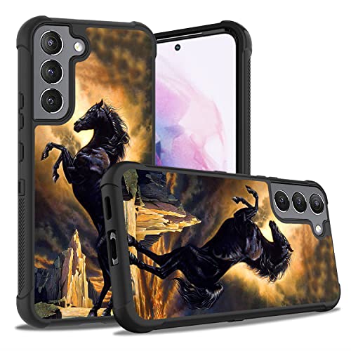 FQTBCEARI Schutzhülle für Galaxy S22 Plus, Pferde-Design, stoßfest, strapazierfähig, Hartplastik + weiches Silikon, Hybrid-Schutzhülle für Samsung Galaxy S22+ Plus 5G von FQTBCEARI