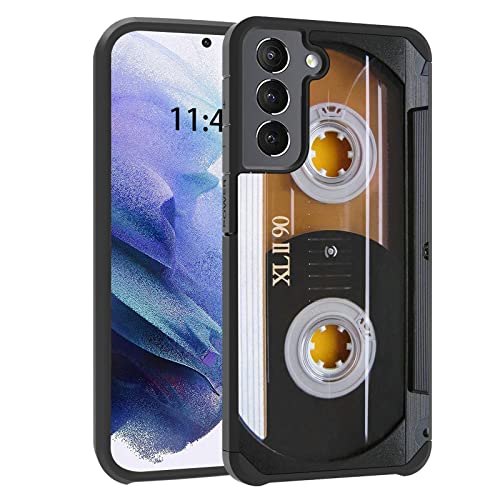 Galaxy S22 Plus Hülle, 2 in 1 Hybrid Hard PC & Soft Silikon Heavy Duty Dual Layer Stoßfest Ganzkörperschutz Hülle für Samsung Galaxy S22 Plus - Vintage 80er Jahre Musik Kassette von FQTBCEARI