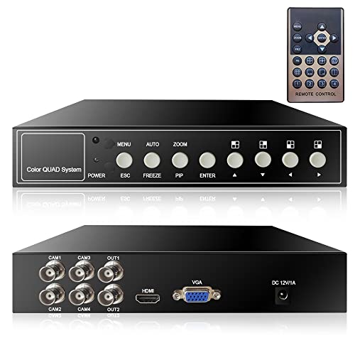 4 Kanäle 1080P HD Video Quad Videoprozessor Videobild Umschalter für AHD CVI TVI CCTV Überwachungskameras mit Funktionen von Digitalzoom, Einfrieren Mehrerer Videos, Alarm bei Videoverlust von FRAKS