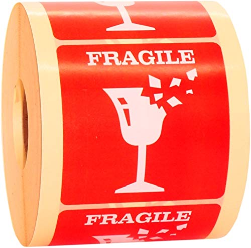 Fragile Aufkleber Zerbrechlich Größe 80x80 mm Warnaufkleber für Verpackung Versandetiketten Permanent Klebend Versand Etiketten Warnetiketten von FRANKOTECH