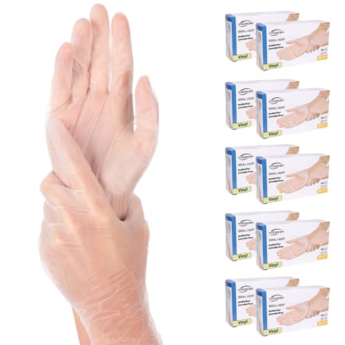 FRANZ MENSCH 1000x Hygostar Einweghandschuhe Ideal Light, Einmalhandschuhe Größe M, reißfeste Vinylhandschuhe, puderfrei, Handschuhe Einweg aus leichtem Vinyl, Transparent in S, M, L, XL & XXL von FRANZ MENSCH