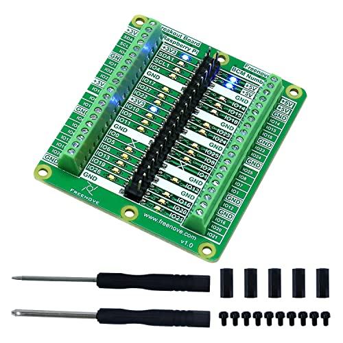 FREENOVE Breakout Board for Raspberry Pi 5 / 4B / 3B+ / 3B / 3A+ / 2B / 1B+ / 1A+ / Zero W/Zero, Terminal Block HAT, GPIO Status LED von FREENOVE