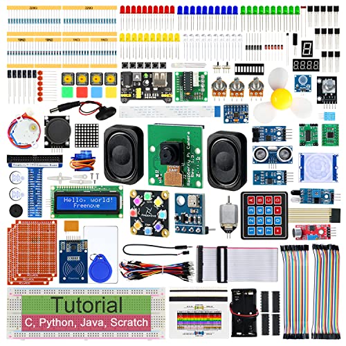 FREENOVE Complete Starter Kit for Raspberry Pi 4 B 3 B+ 400, Python C Java Scratch Code, 708-Page Tutorial, 138 Projects, 386 Items, Camera Speaker Sound Sensor (Raspberry Pi NOT Included) von FREENOVE