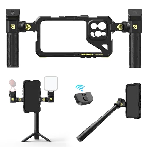 Freewell Multifunctional Smartphone Tool-Free Genius Rig Cage - Schnellinstallation, Stativ- und Einbeinstativ-Griffe, Bluetooth-Fernbedienung für iPhone 15 Pro von FREEWELL