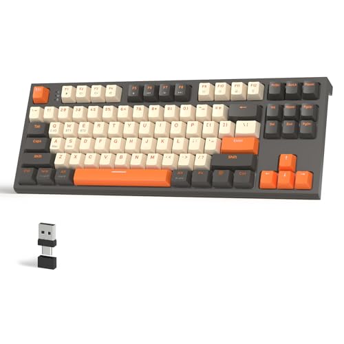 FREEWOLF Attack Shark M87 80% Kabellose Gaming-Tastatur, 87 Tasten TKL RGB Mechanical Feeling SA PBT-Tastatur Bluetooth /2,4 GHz, 4000 mAh Akku für Mac/Win, geräuschloses Büro/Gaming –Cremiges Grau von FREEWOLF