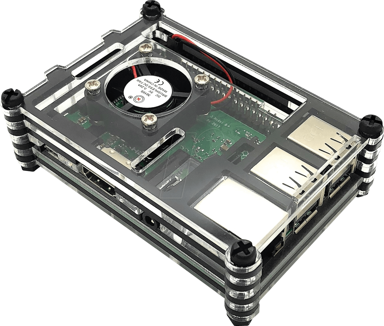 RPI CASE STACK - Gehäuse für Raspberry Pi 3 mit Lüfter, stackable, transparent / von FREI