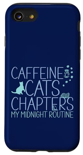 Coffein Cats & Chapters My Midnight Routine Night Cat Owl Hülle für iPhone SE (2020) / 7 / 8 von FRESAN Cozy Bookworm Cat Owner Coffee Book Lovers