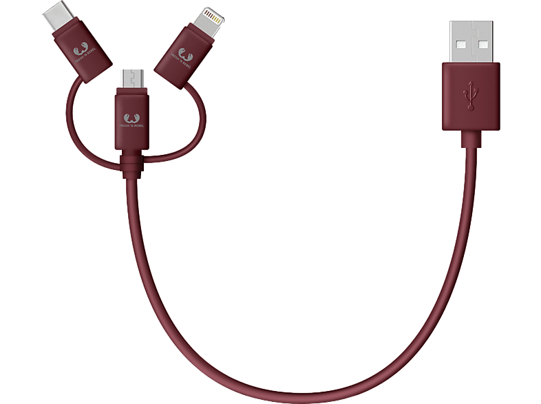 FRESH N REBEL USB auf USB-C + Lightning Micro-USB, 3-in-1-USB-Kabel, 20 cm, Rubinrot von FRESH N REBEL