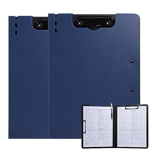 FRETONBA Klemmbrett a4, Schreibmappe 2er Pack Klemmbrett mit deckel, Klemmbrettmappe mit 2 Klemmen, Schreibbrett für Büro/Baustelle/Schule Clipboard Folder Blau von FRETONBA
