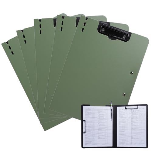 FRETONBA Klemmbrettmappe, Kunststoff, A4, faltbares Klemmbrett mit horizontalen und vertikalen Doppelmetall-Clips, 360 Grad faltbar (5er-Pack, Grün) von FRETONBA