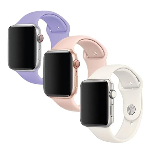 FRIENDLY LICENSE - 3er Pack Armband Kompatibel mit Apple Watch 38-40-41mm - Aus strapazierfähigem Silikon - Weiß, Rosa und Lila - Pin and Tuck Verschluss - Apple Watch Armband von FRIENDLY LICENSE