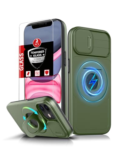 FRLMOOES Magnetische Schutzhülle für iPhone XR, kompatibel mit kabellosem MagSafe, mit 2 Displayschutzfolien, integriertem Ständerring, mit Kamera-Abdeckung, stoßdämpfend, stoßfest, robuster Schutz von FRLMOOES